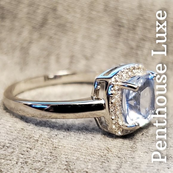 SOLID 925 Sterling Silver Aquamarine Halo Ring - Picture 3 of 5